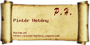 Pintér Hetény névjegykártya